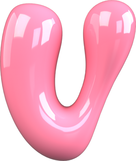 Pink 3D Bubble Gum Uppercase Letter V