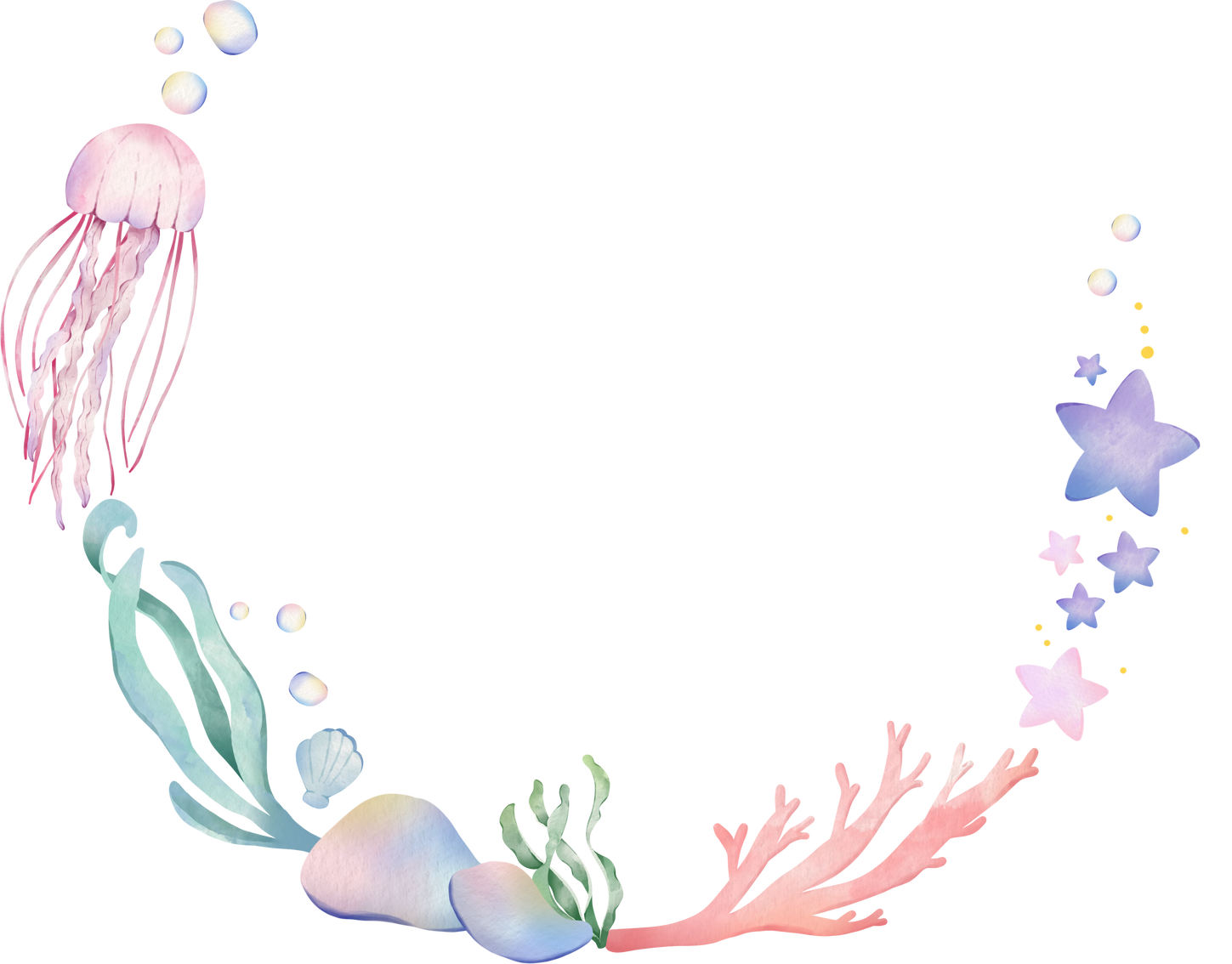 Jelly fish and coral reef watercolor wreath