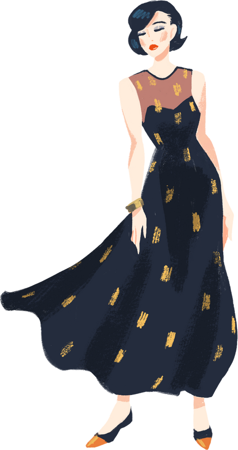 Retro Lady in Black Dress Illustration